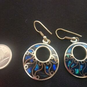 Elegant Sterling Silver and Blue Turqoise Stone Swirl Earrings